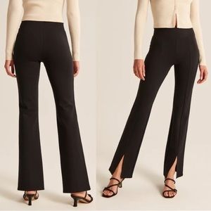 Abercrombie & Fitch ponte front split hem flare pants in Black